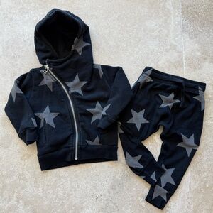 nununu Boy’s Black and Gray Star Hoodie and Pants Jogger Set